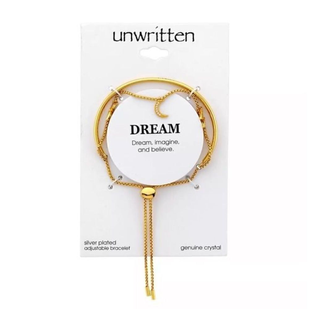 Unwritten Dream Cubic Zirconia Adjustable Bolo Gold Tone Silver Plated Bracelet